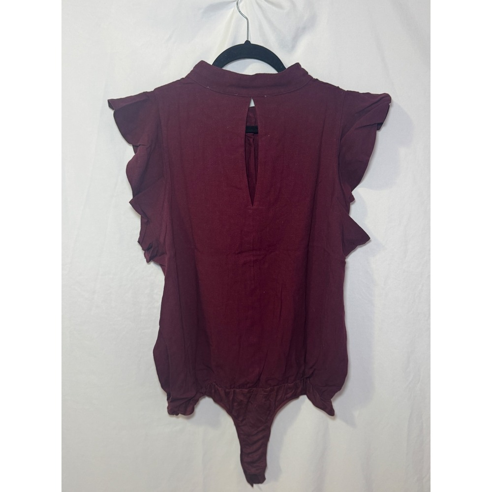 Burgundy Ruffle Bodysuit XL Romantic Balletcore Tie Neck Tulip B NWT - Picture 4 of 6